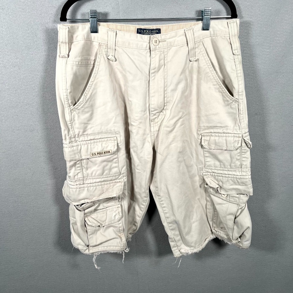U.S Polo Assn. Authentic Goods Cargo Shorts Mens 35W Beige Nylon Hiking Outdoor